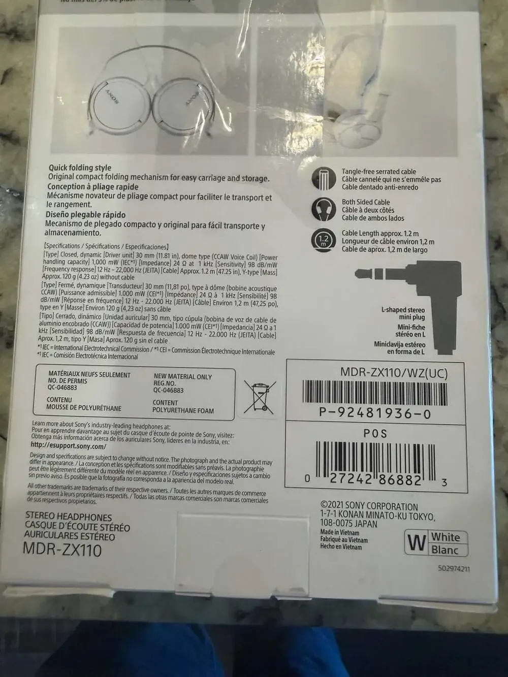 Sony MDR-ZX110 Wired On-Ear‎ Headphones White